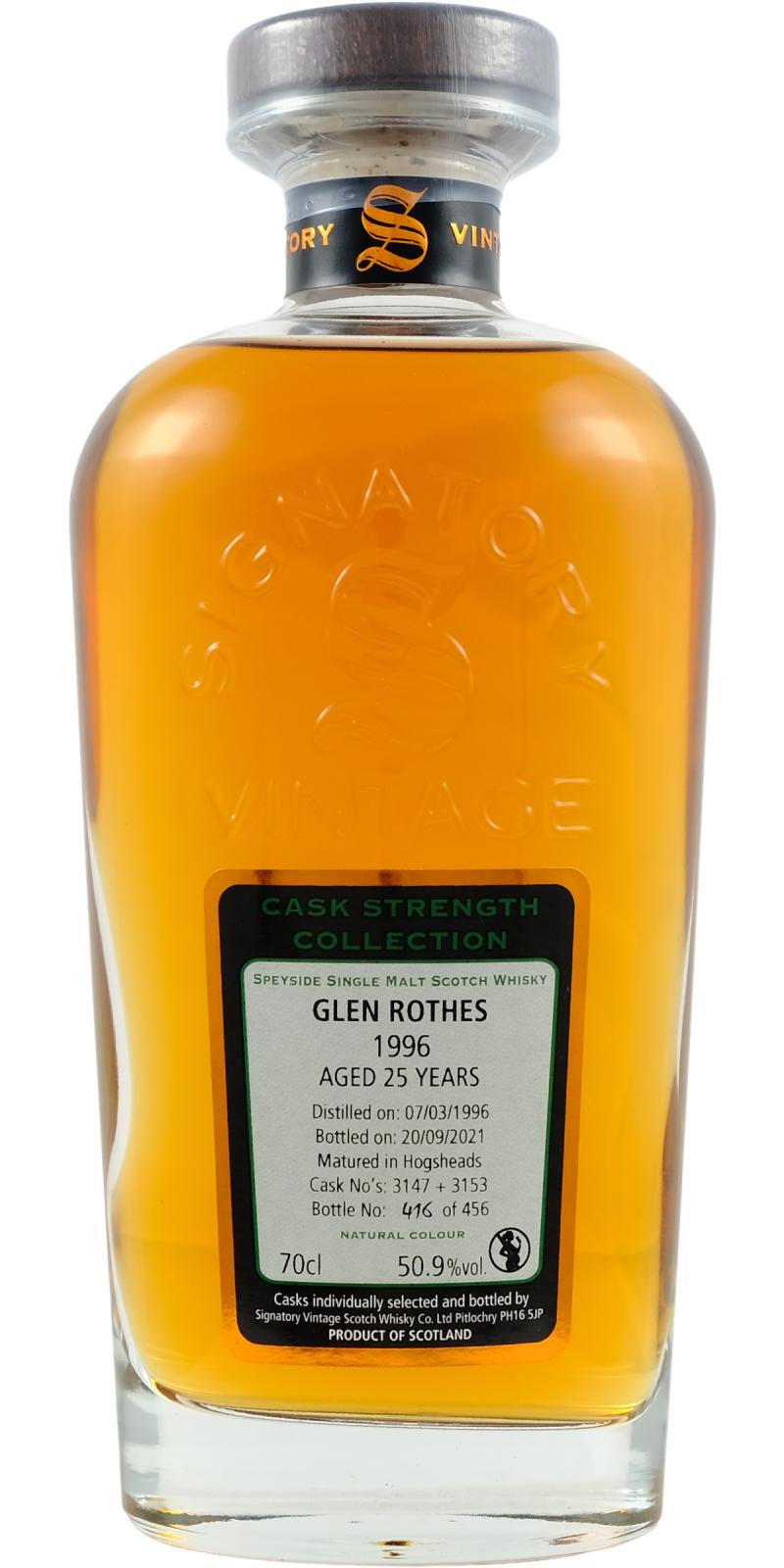 Glenrothes Signatory Vintage Cask Strength 1996 25 Year Old Whisky | 700ML at CaskCartel.com