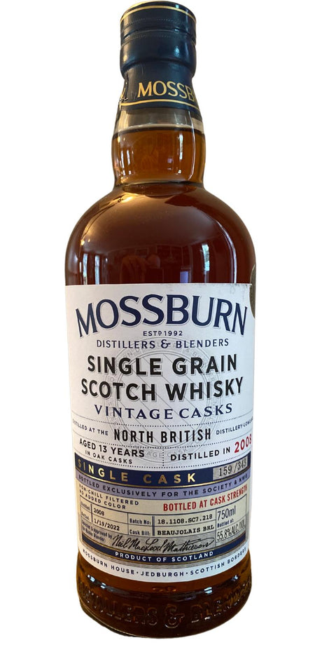 North British 2008 Mossburn Vintage Casks 13 Year Old Single Grain Scotch Whisky at CaskCartel.com