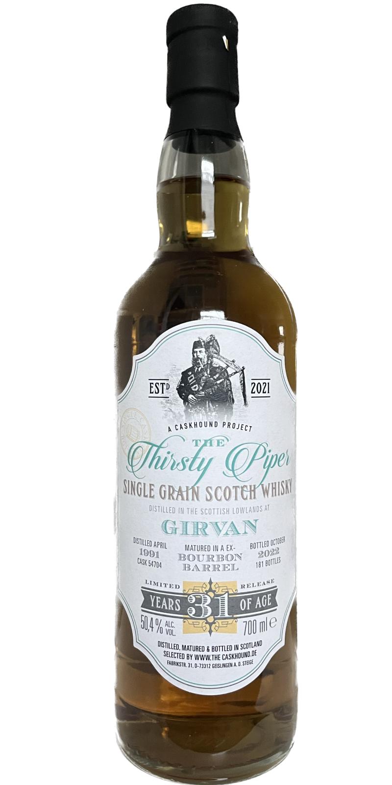Girvan 1991 (The Caskhound) The Thirsty Piper (31 Year Old) Single Grain Scotch Whisky | 700ML at CaskCartel.com