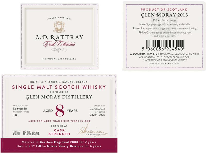Glen Moray 2013 (A.D. Rattray) Cask Collection(8 Year Old) Single Malt Scotch Whisky at CaskCartel.com