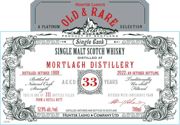 Mortlach 1989 Hunter Laing Old & Rare - A Platinum Selection 33 Year Old Single Malt Scotch Whisky | 700ML