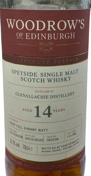 Glenallachie 2008 Woodrow's of Edinburgh Warehouse Reserve (14 Year Old) Speside Single Malt Scotch Whisky | 700ML at CaskCartel.com
