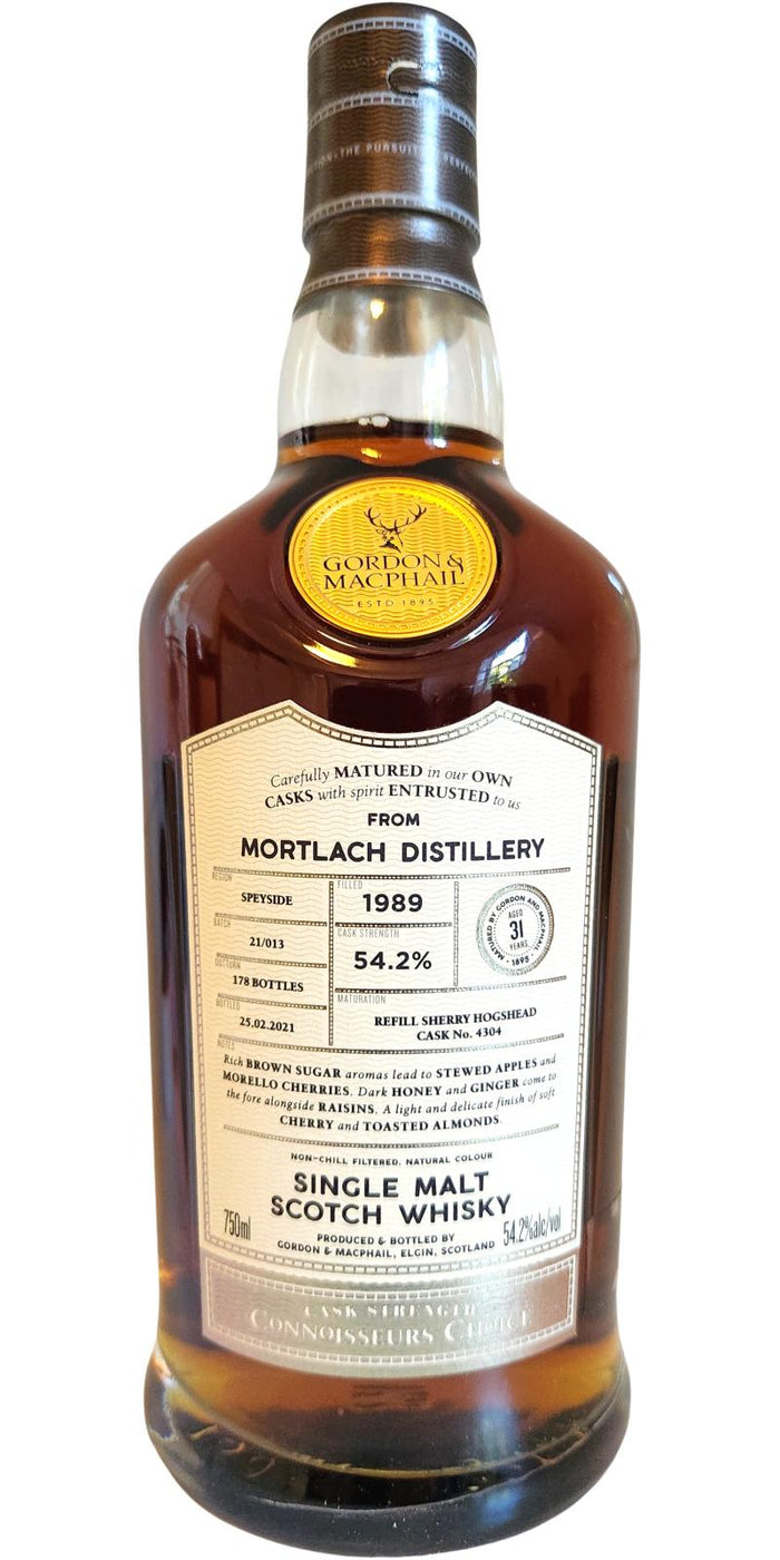 Gordon & Macphail Mortlach 31 year old Refill Sherry Hoggie # 4304 Cask Strength Connoisseur's Choice 1989 Scotch Whisky