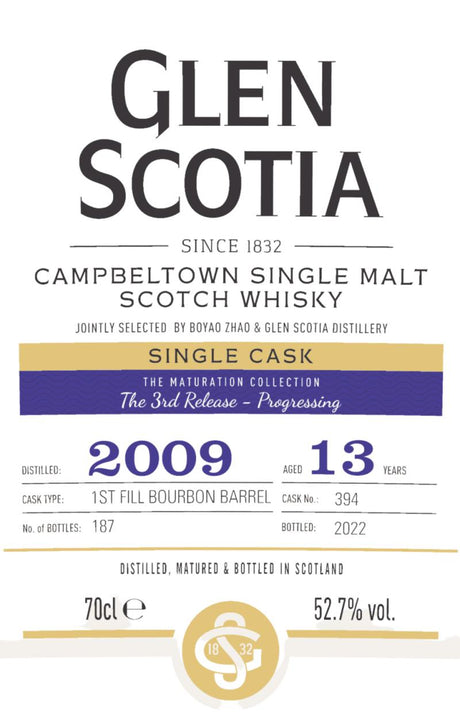 Glen Scotia 2009 The Maturation Collection - The 3rd Release - Progressing 13 Year Old 2022 Release Cask #394 Single Malt Scotch Whisky | 700ML at CaskCartel.com