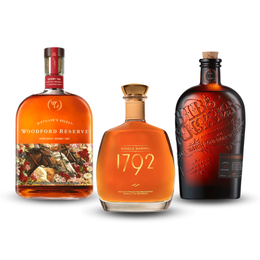 Father's Day Bundle 2022 | Woodford Reserve 2022 Kentucky Derby 148 Bottle Kentucky Straight Bourbon Whiskey + 1792 Single Barrel Kentucky Straight Bourbon Whiskey + Bib & Tucker 6 Year Bourbon Whiskey At CaskCartel.com