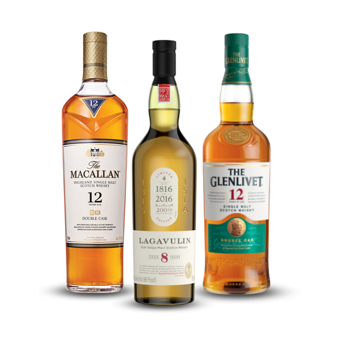 Father's Day Bundle 2024 | The Macallan Double Cask 12 Years Old + Lagavulin 8 Year Old + The Glenlivet 12 Year Old Single Malt Scotch Whisky