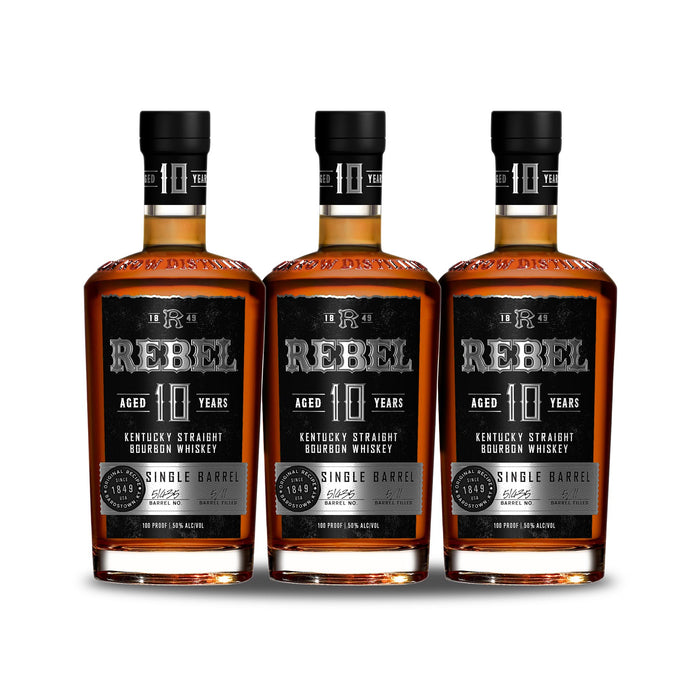 Rebel 10 Year Old Single Barrel Kentucky Straight Bourbon Whiskey (3) Bottle Bundle