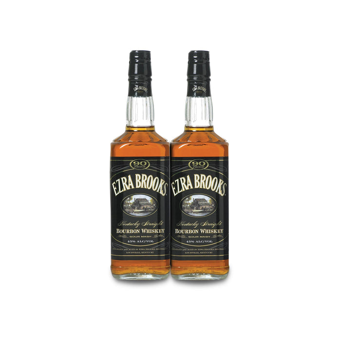 Ezra Brooks 90 Proof Kentucky Sour Mash Bourbon Whiskey (2) Bottle Bundle