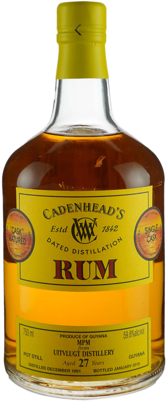Cadenheads Uitvlugt 27 Year old Vintage Cask # 02-V64-39 1991 Rum