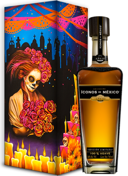 Iconos de Mexico Day of the Dead Wooden Box Anejo Tequila at CaskCartel.com