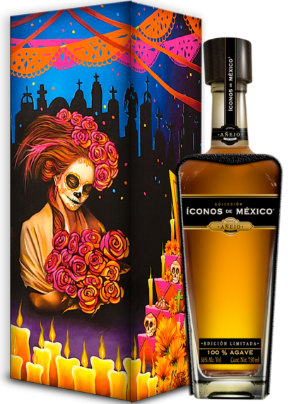 Iconos de Mexico Day of the Dead Wooden Box Anejo Tequila