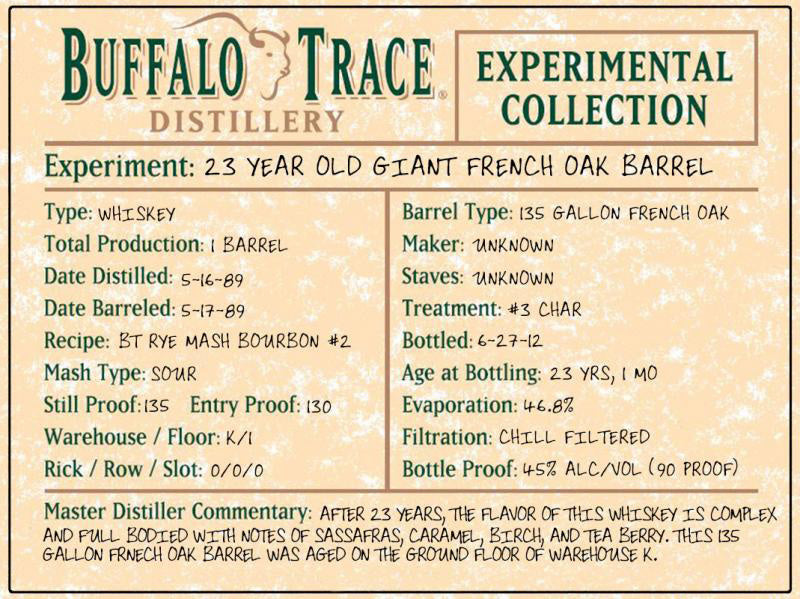 [BUY] Buffalo Trace Experimental Collection | 23 Year Old Giant French Oak Barrel (2 of 2) at CaskCartel.com