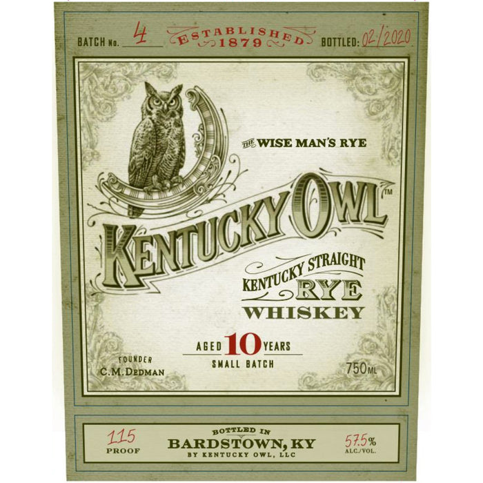 Kentucky Owl 10 Year Old Batch #4 Kentucky Straight Rye Whiskey