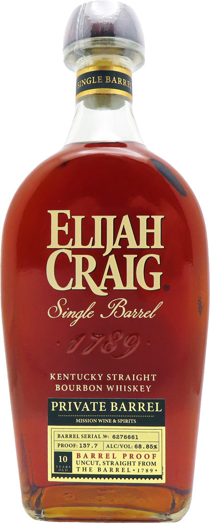 Elijah Craig Mission Exclusive Private Barrel 10 Year Old 137.7 Proof Kentucky Bourbon Whiskey