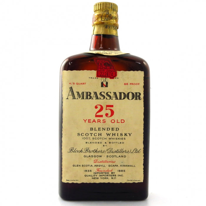 Bloch Brothers Ambassador 25 Year Old 4/5 Quart Blended Scotch Whisky