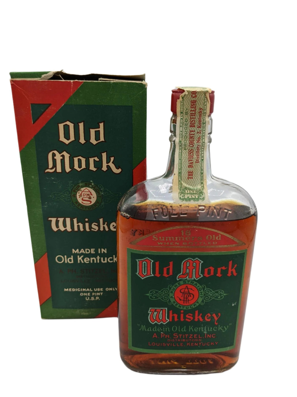 [BUY] Old Mock Whiskey | 1916 Prohibition Era | 18 Year Old | Antique Collector 16oz Pint (Good Condition) at CaskCartel.com
