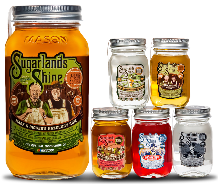 Sugarlands Shine Mini Jar Gift Sampling Set (5) with Mark & Diggers Hazelnut Rum 750ml