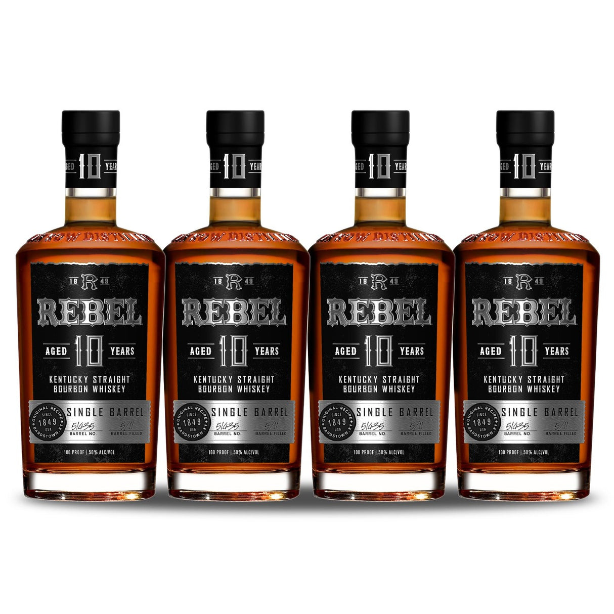 Rebel 10 Year Old Single Barrel Kentucky Straight Bourbon Whiskey (4) Bottle Bundle at CaskCartel.com