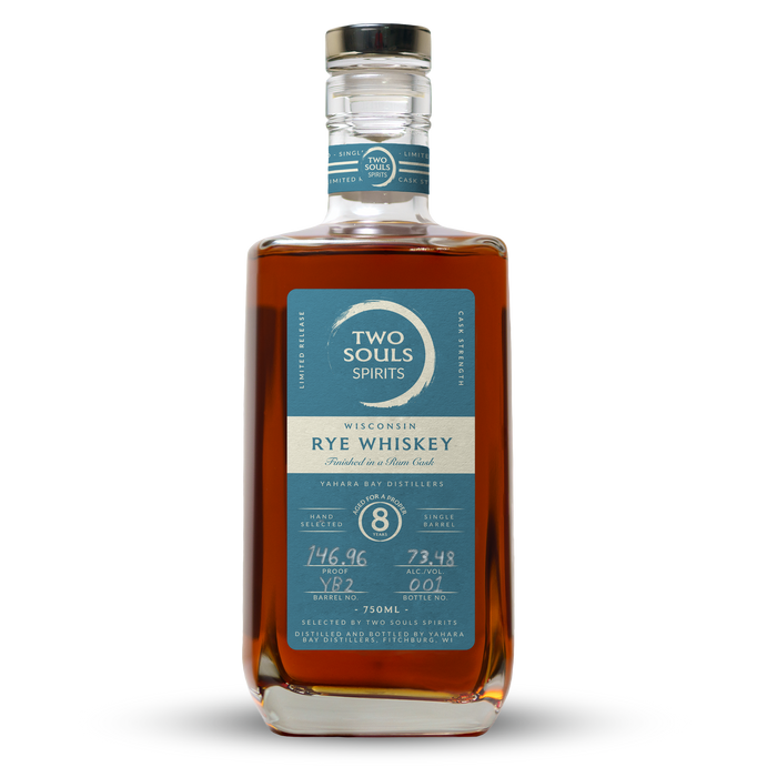 Two Souls Spirits 8-Year-Old Yahara Bay Distillers Wisconsin Rum Finished Rye Whiskey