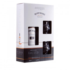 Bowmore 12 Year Old Gift Pack with 2x Glasses Single Malt Scotch Whisky - CaskCartel.com
