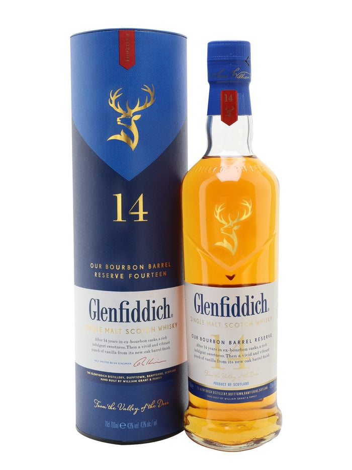 Glenfiddich 14 Year Old Bourbon Barrel Reserve Speyside Single Malt Scotch Whisky | 700ML