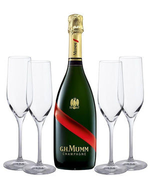 G.H. Mumm Grand Cordon With 4 Dartington Flutes Champagne - CaskCartel.com