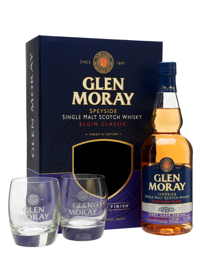 Glen Moray Port Cask Finish Glass Set Speyside Single Malt Scotch Whisky | 700ML