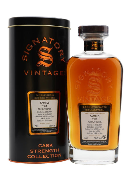 Cambus 1991 29 Year Old Sherry Cask Signatory Single Grain Scotch Whiskey | 700ML  at CaskCartel.com
