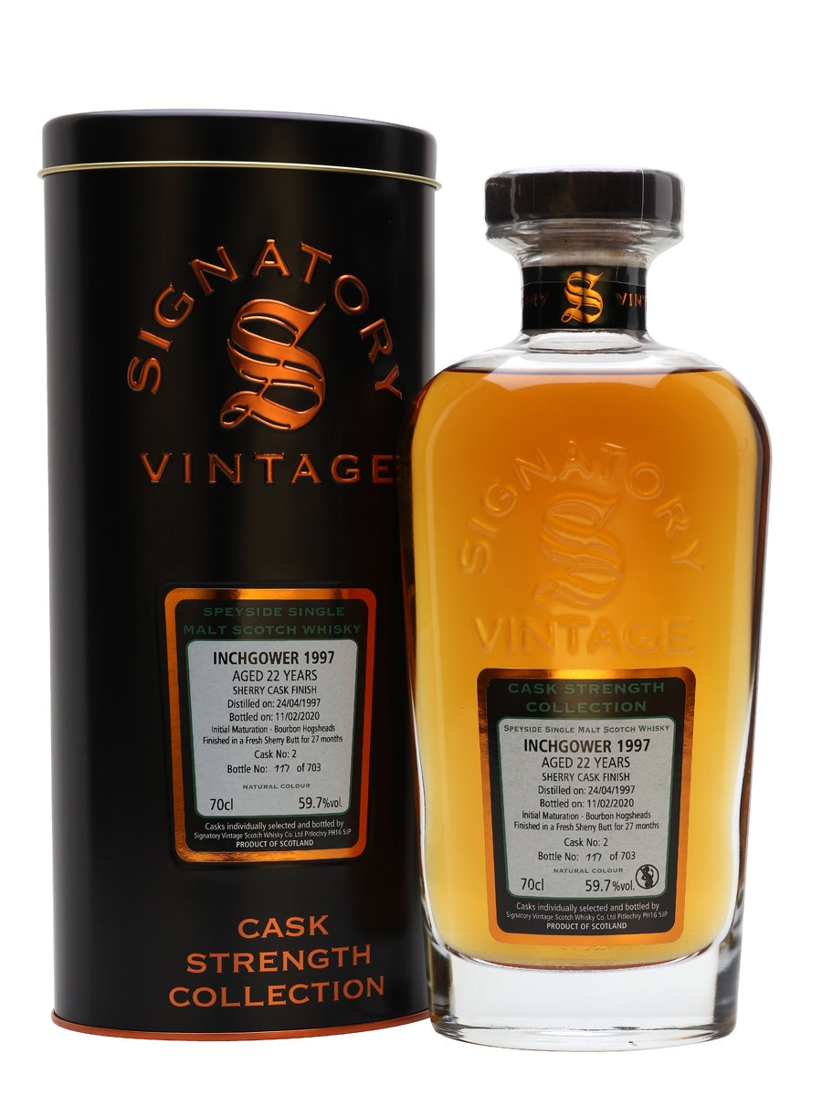 Inchgower 1997 22 Year Old Sherry Cask Finish Signatory Speyside Single Malt Scotch Whisky | 700ML at CaskCartel.com