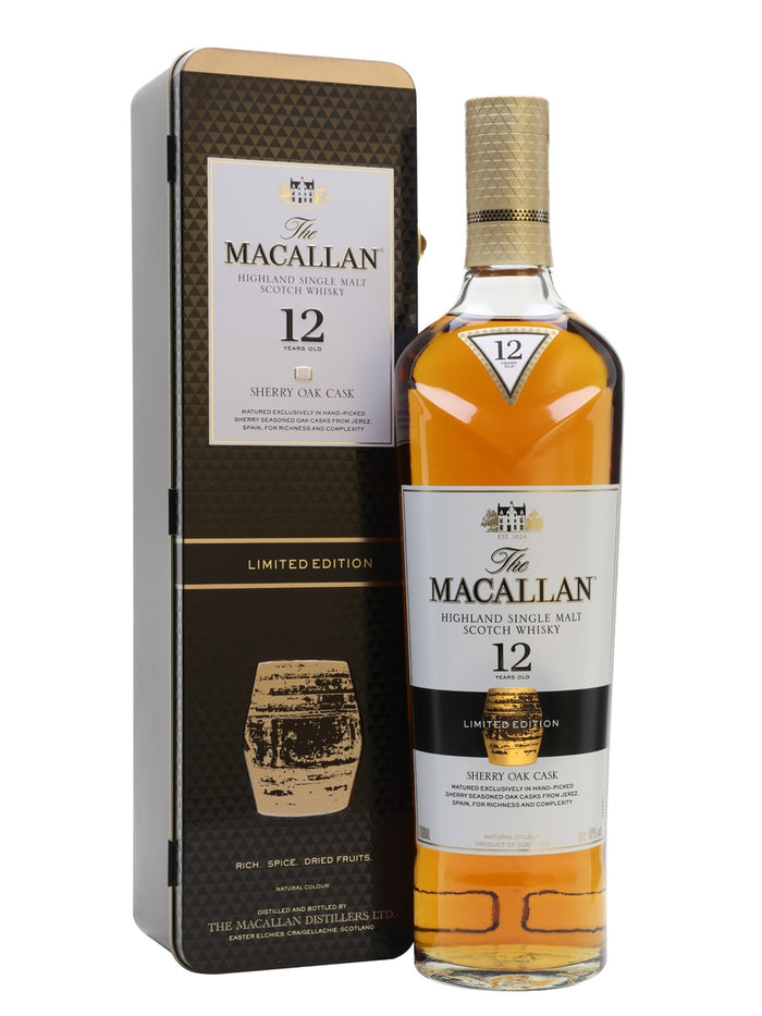 Macallan 12 Year Old Sherry Oak Limited Edition Gift Tin Single Malt Scotch Whisky