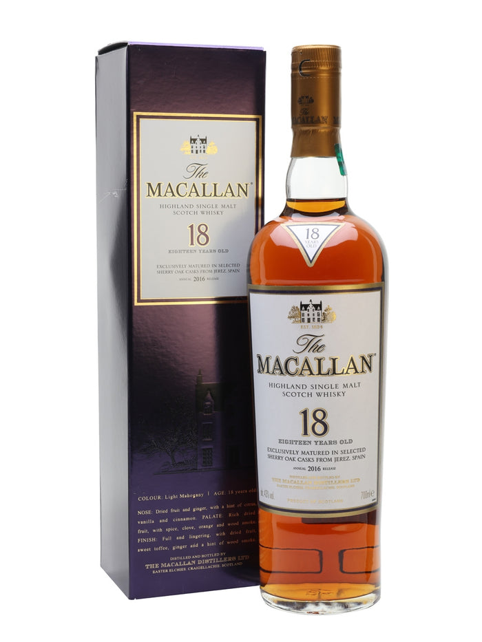 Macallan 18 Year Old Sherry Oak 2016 Release Speyside Single Malt Scotch Whisky | 700ML