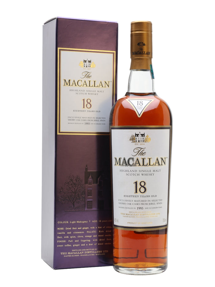 Macallan 1993 18 Year Old Sherry Oak Speyside Single Malt Scotch Whisky