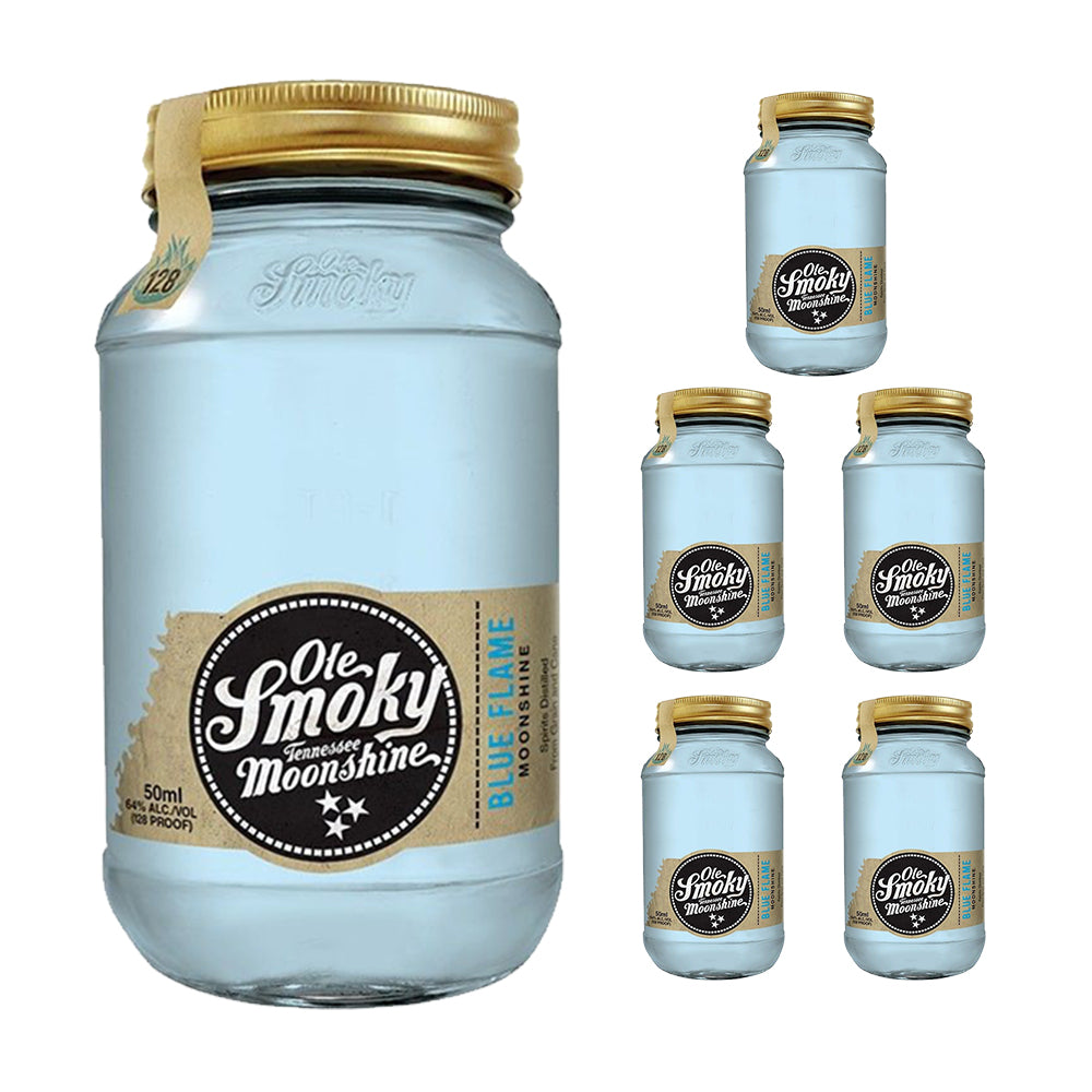 BUY] Ole Smoky Blue Flame Moonshine Mini Jar 50ml (6pk) (RECOMMENDED) at  CaskCartel.com